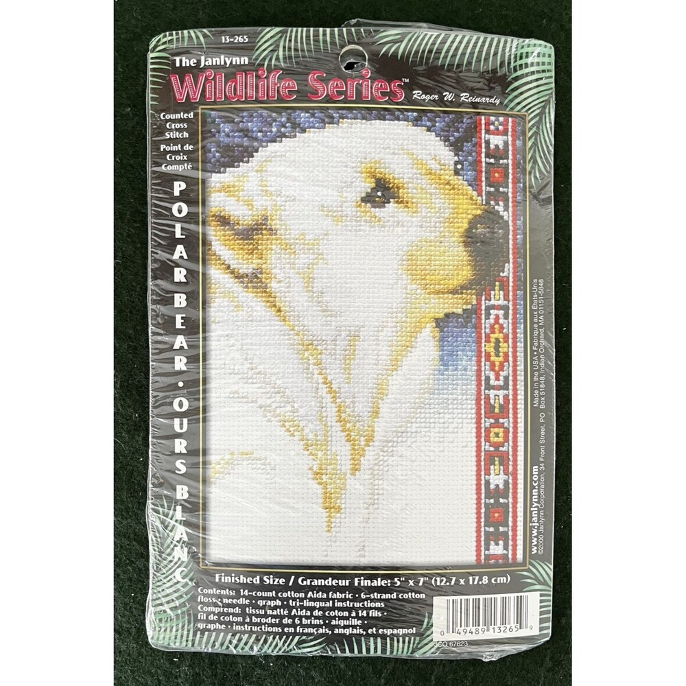 Polar Bear Counted Cross Stitch Kit 5" x7" Janlynn Wildlife Series 14 Count Aida